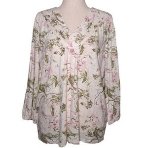 NWT Style & Co Knit Pintuck V-Neck Marble Natural Long Sleeve Top XXL Pink Green